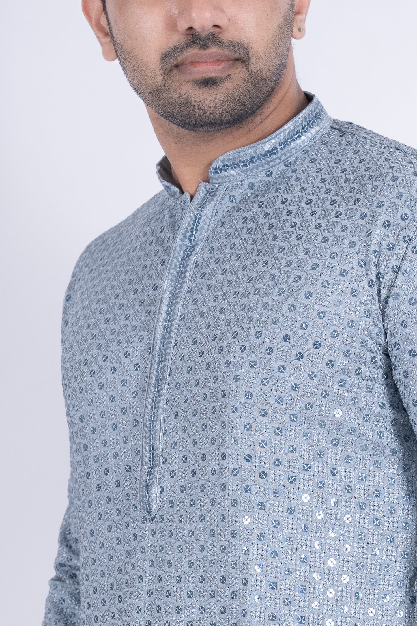 Chikan Kari Kurta - Light Blue