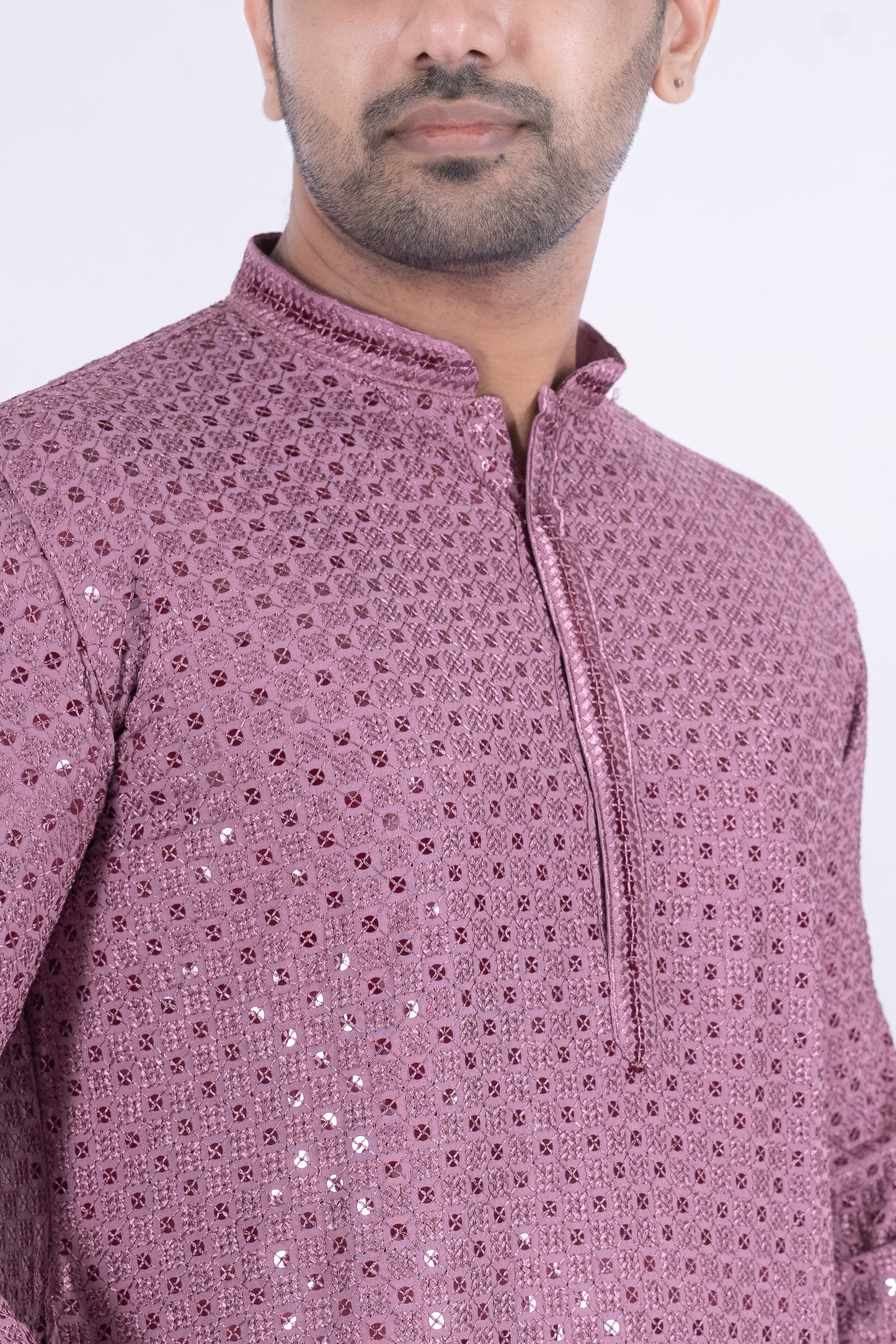 Chikan Kari Kurta - Rose Gold