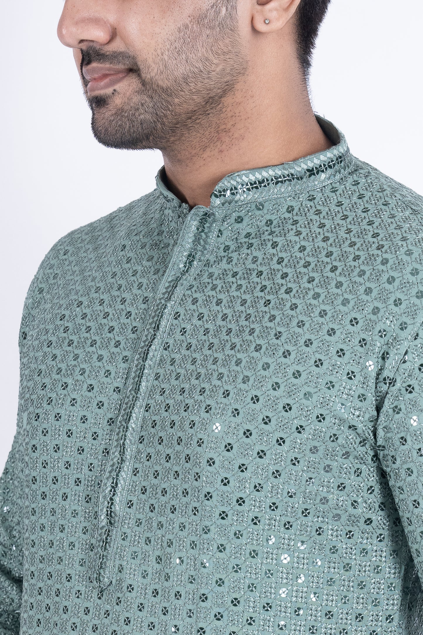 Chikan Kari Kurta - Mint Green