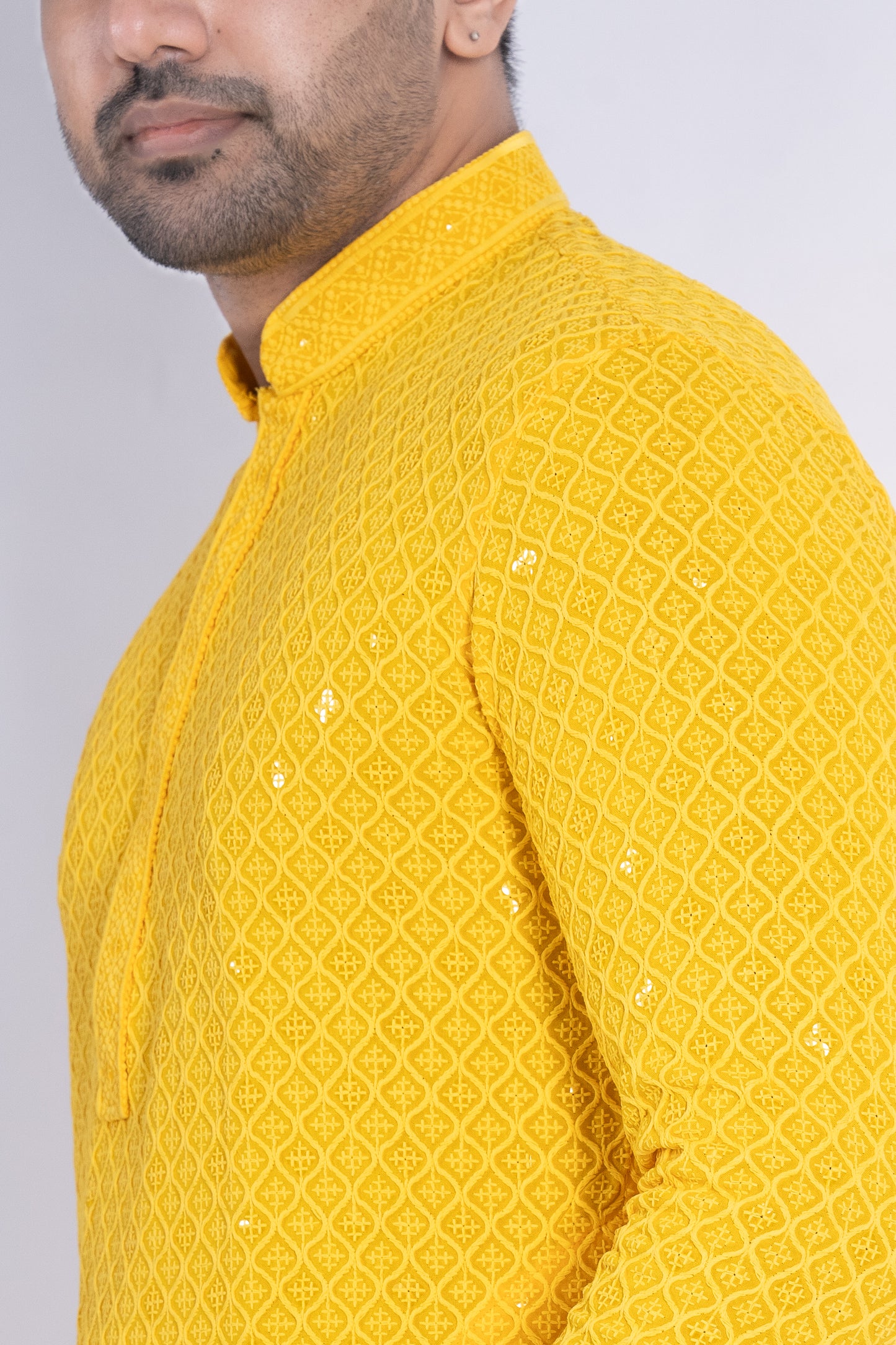 Chikan Kari Kurta - Bright Yellow