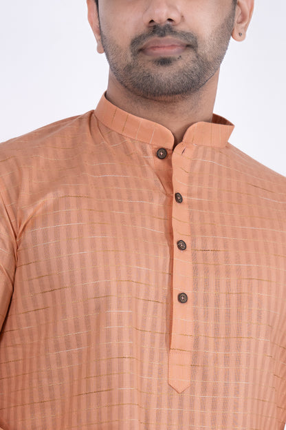 Textured Cotton Kurta - Light Orange