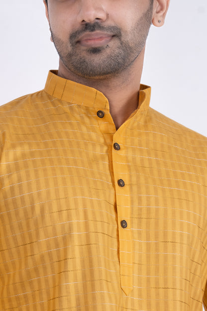 Textured Cotton Kurta - Yellow