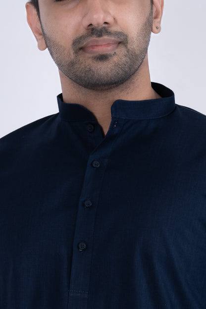 Textured Cotton Kurta - Navy