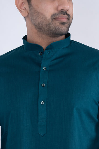 Textured Cotton Kurta - Sea Green