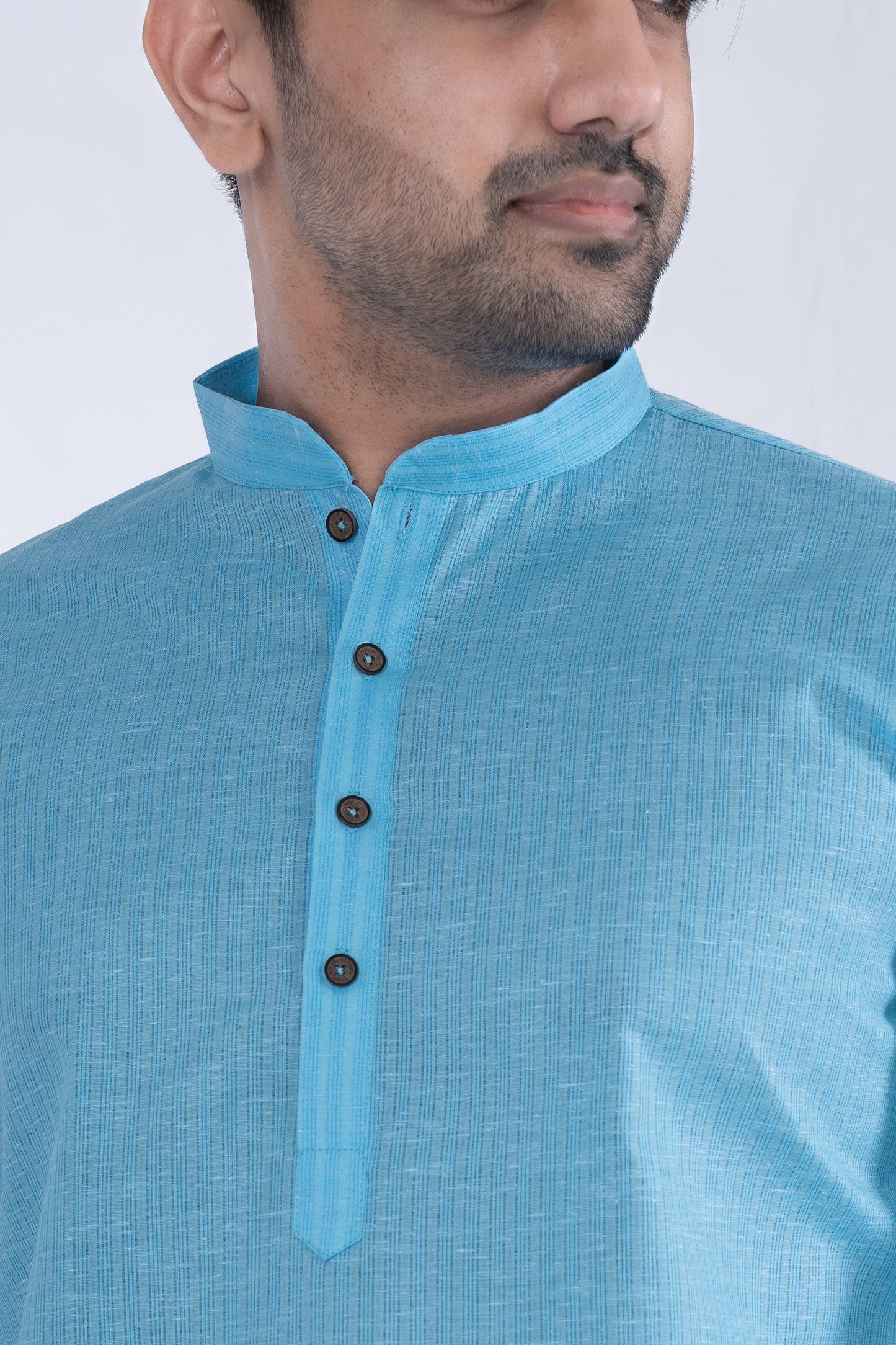 Textured Cotton Kurta - Sky Blue