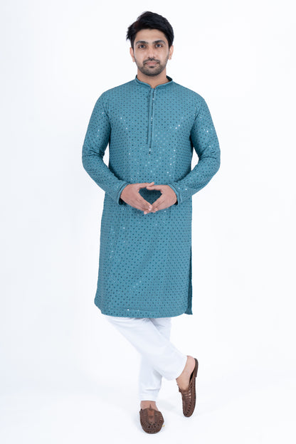 Chikan Kari Kurta - Teal