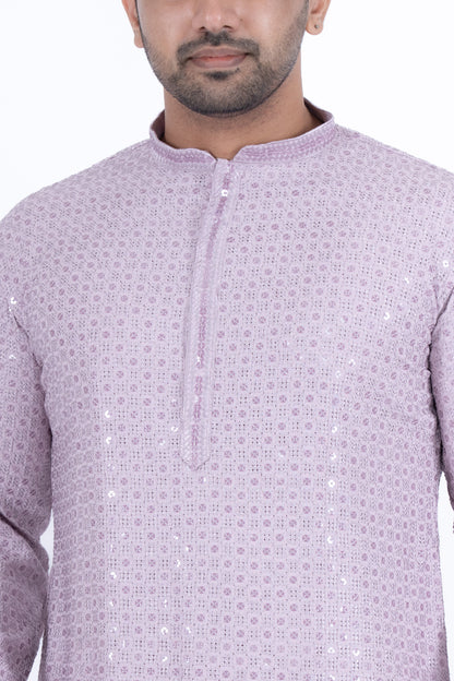 Chikan Kari Kurta - Lavendar