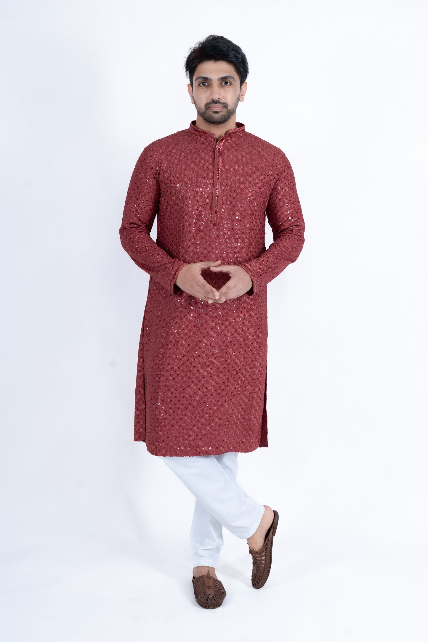 Chikan Kari Kurta - Maroon