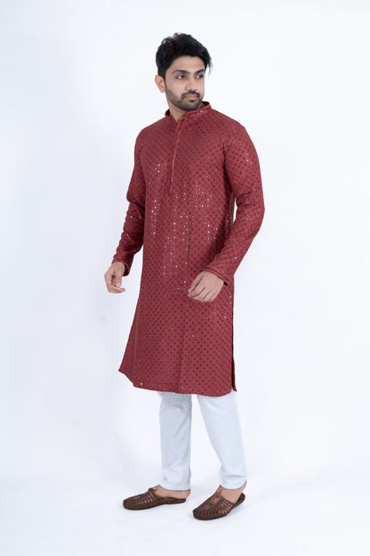 Chikan Kari Kurta - Maroon