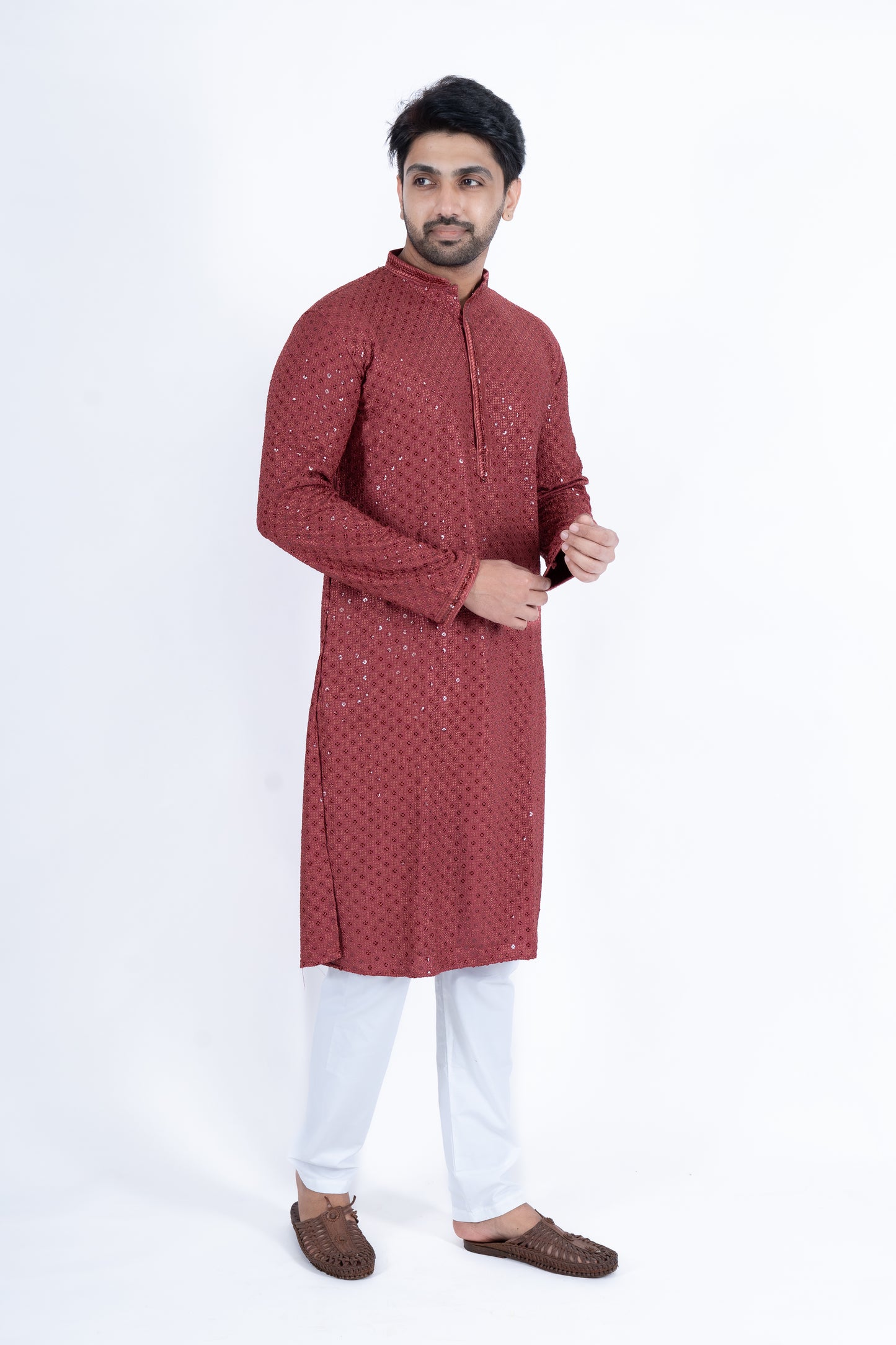 Chikan Kari Kurta - Maroon