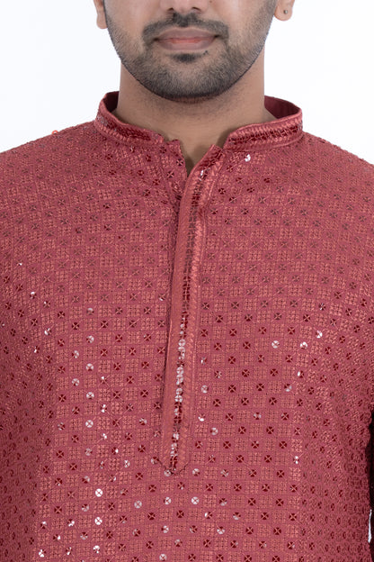 Chikan Kari Kurta - Maroon