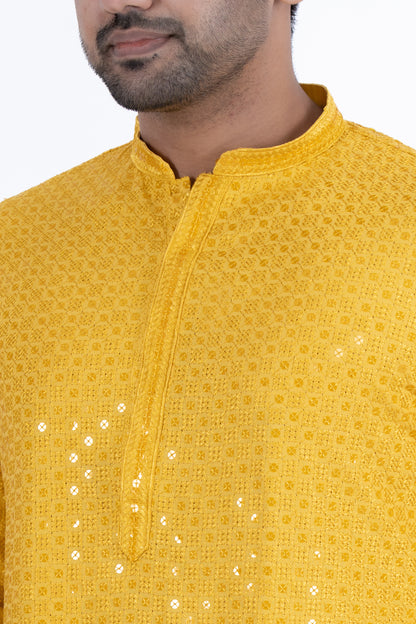 Chikan Kari Kurta - Yellow