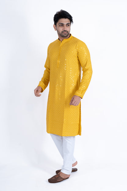 Chikan Kari Kurta - Yellow