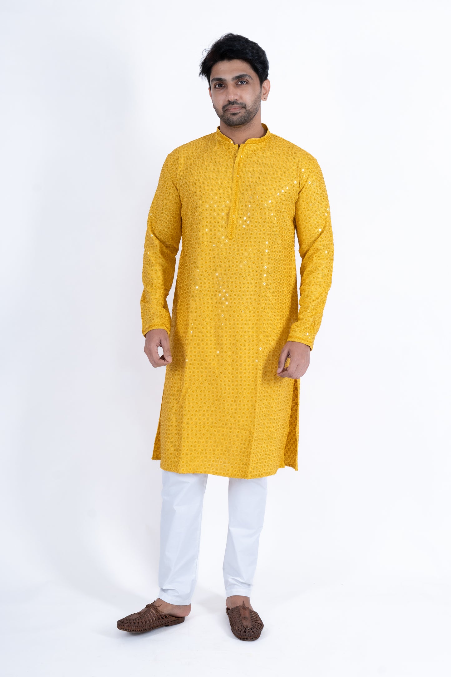 Chikan Kari Kurta - Yellow