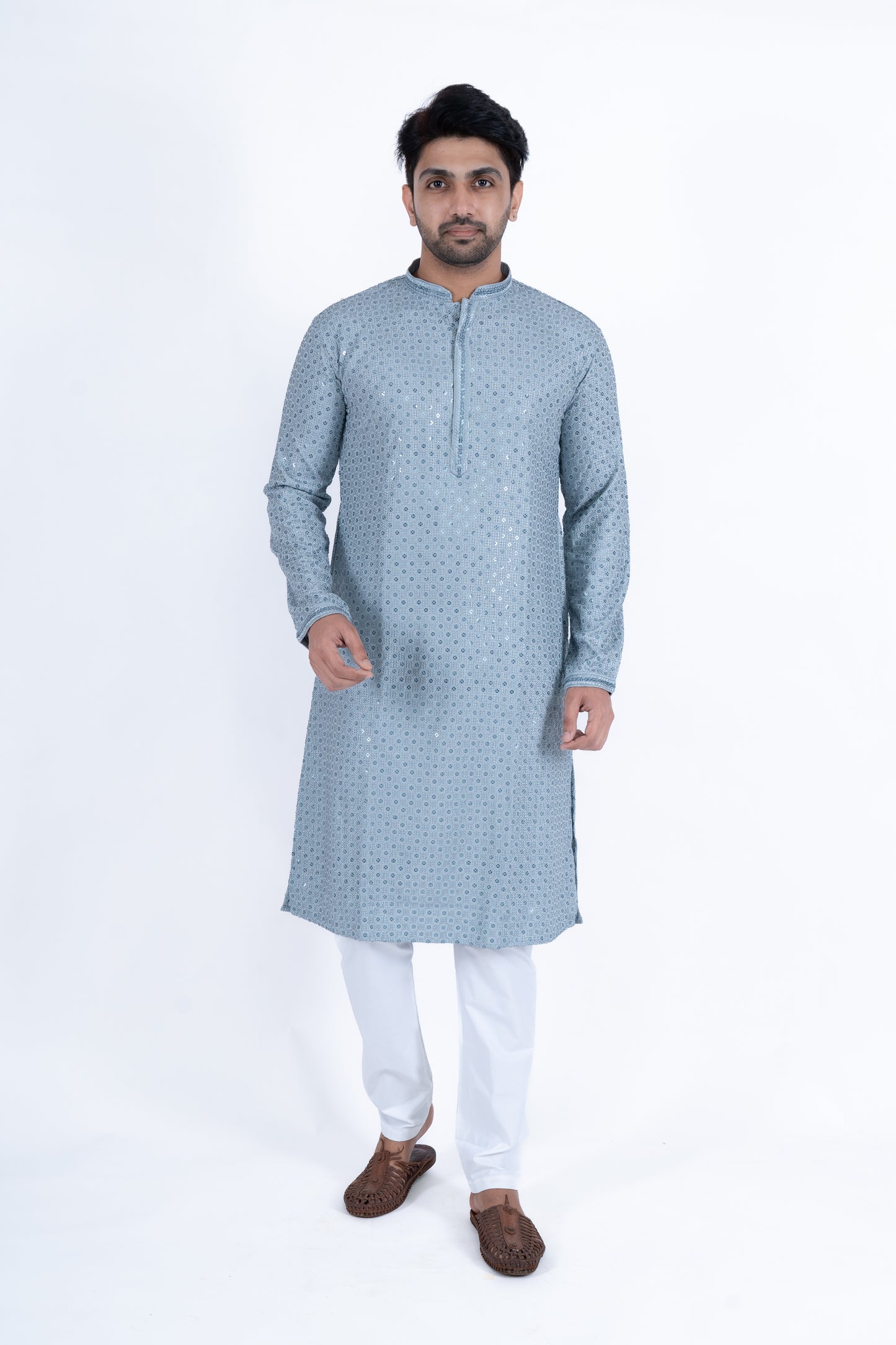 Chikan Kari Kurta - Light Blue