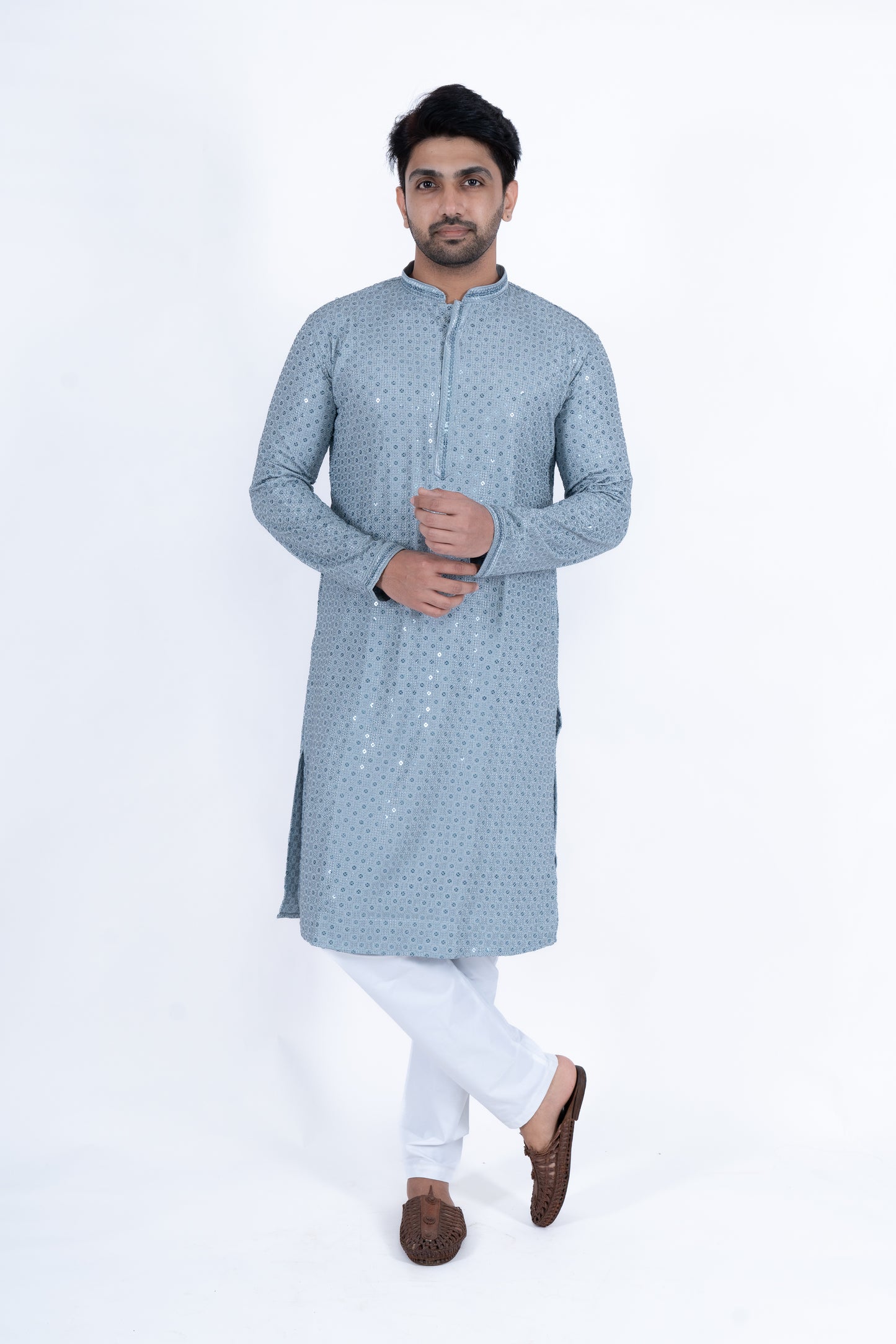 Chikan Kari Kurta - Light Blue