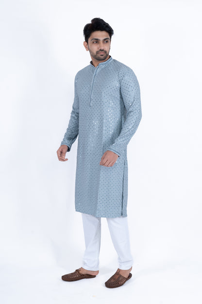 Chikan Kari Kurta - Light Blue