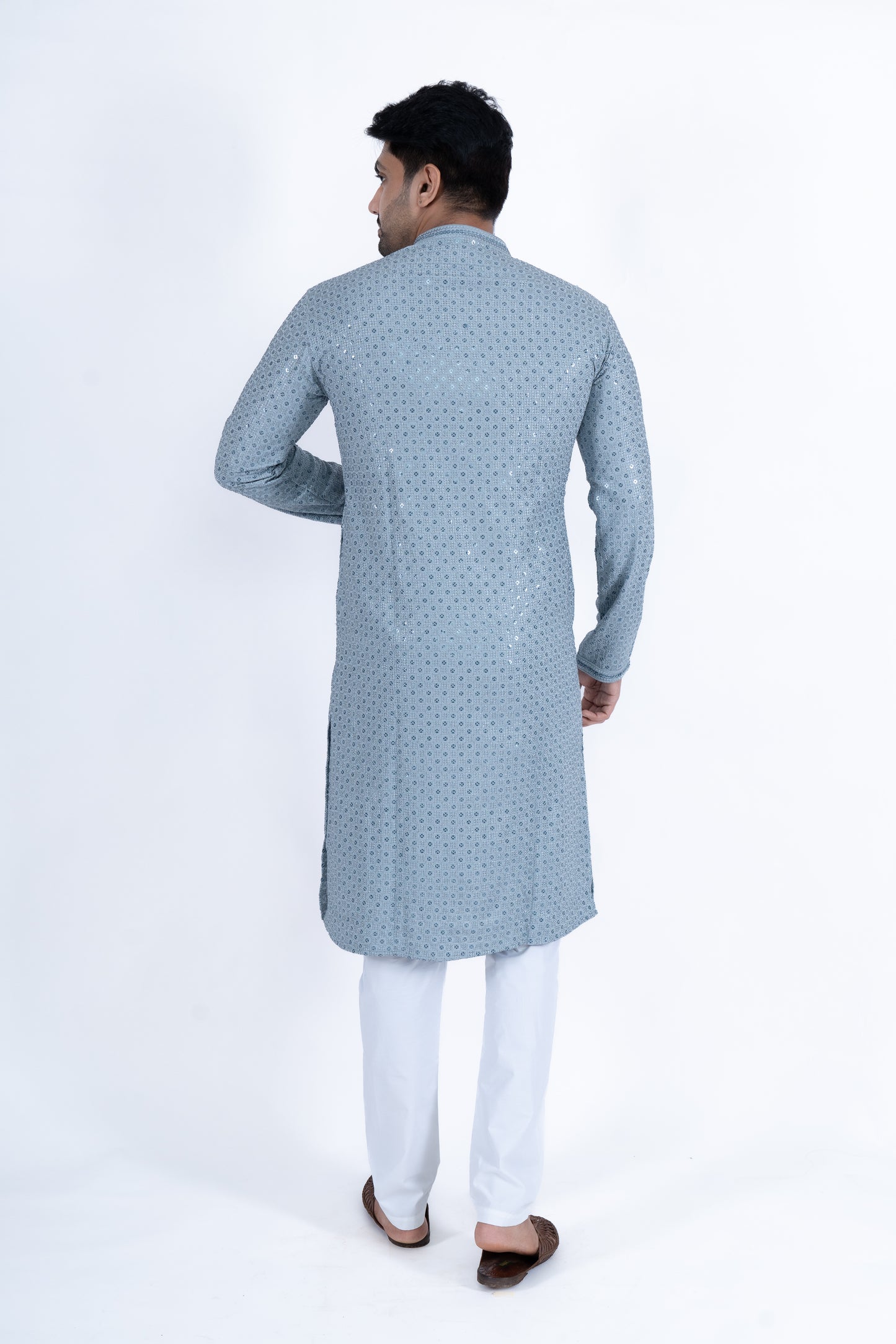 Chikan Kari Kurta - Light Blue