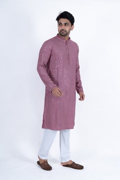 Chikan Kari Kurta - Rose Gold