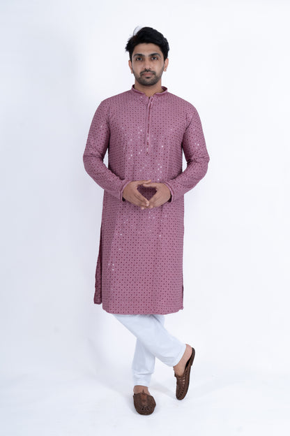 Chikan Kari Kurta - Rose Gold