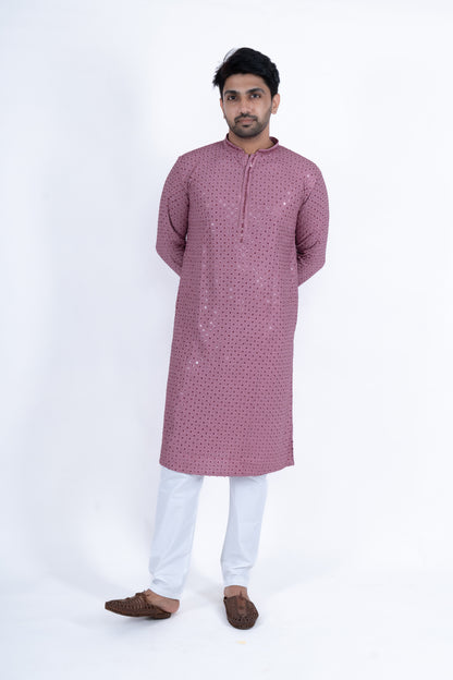 Chikan Kari Kurta - Rose Gold