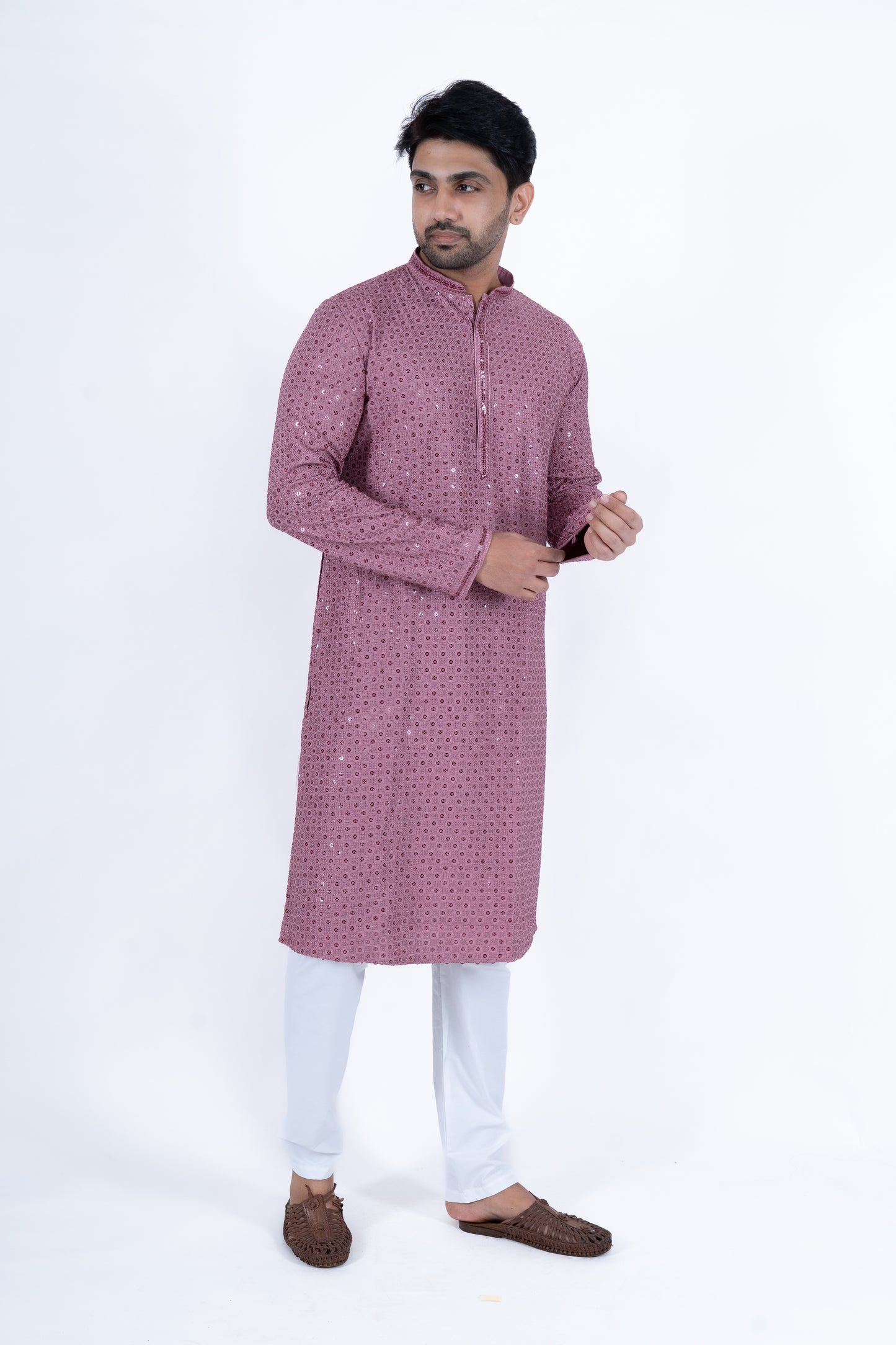 Chikan Kari Kurta - Rose Gold