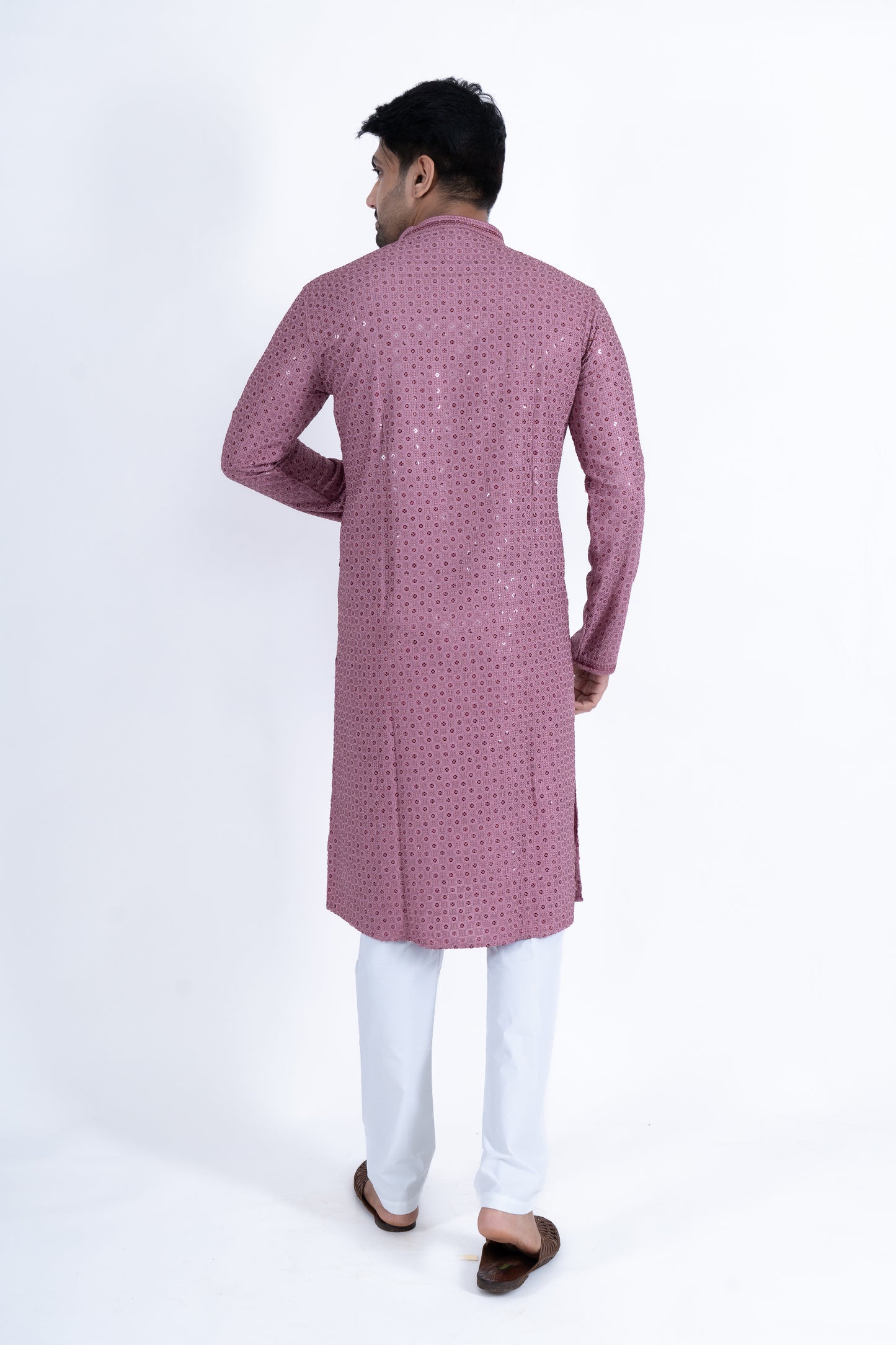 Chikan Kari Kurta - Rose Gold