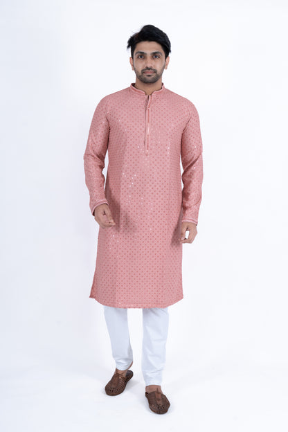 Chikan Kari Kurta - Pink