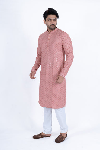 Chikan Kari Kurta - Pink