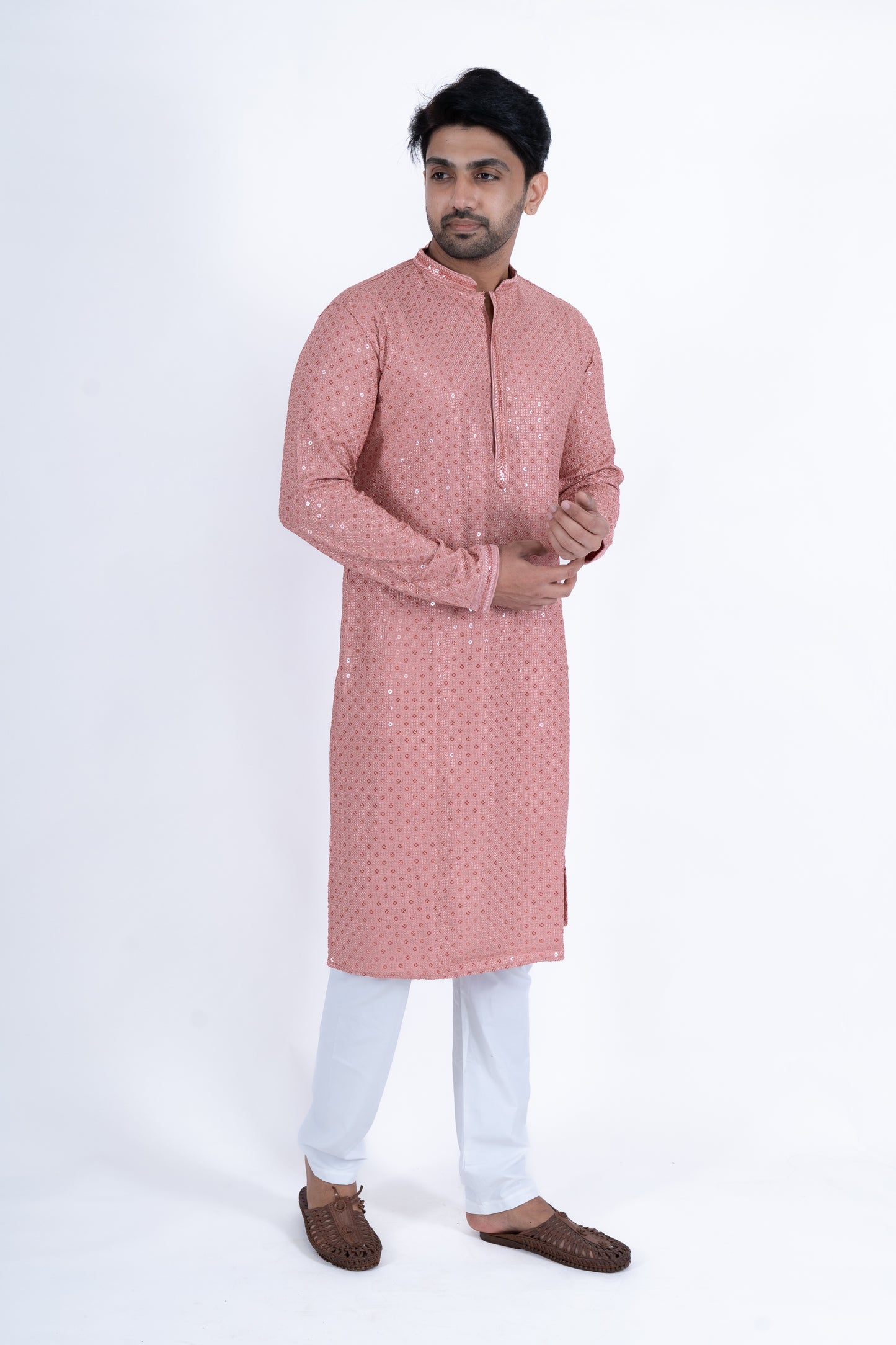 Chikan Kari Kurta - Pink