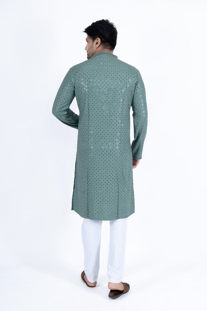 Chikan Kari Kurta - Mint Green