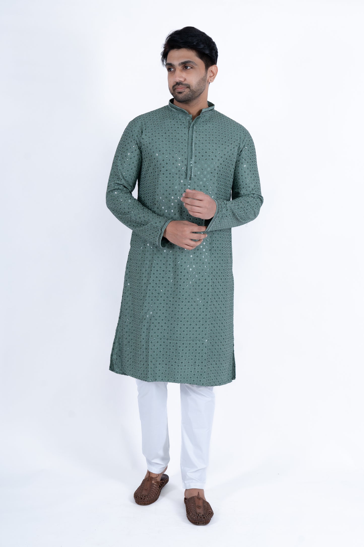 Chikan Kari Kurta - Mint Green