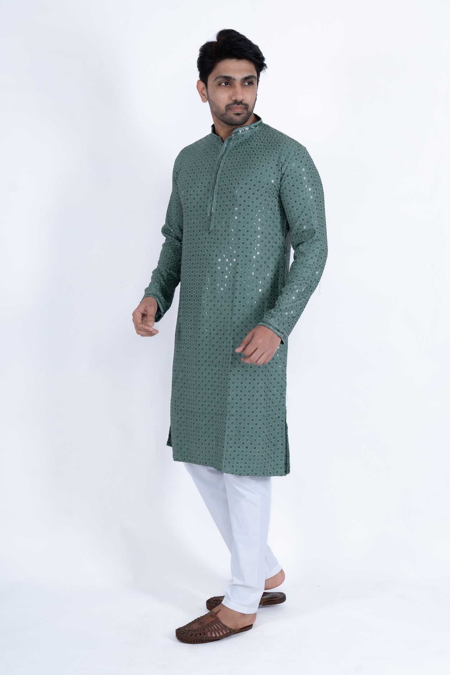 Chikan Kari Kurta - Mint Green