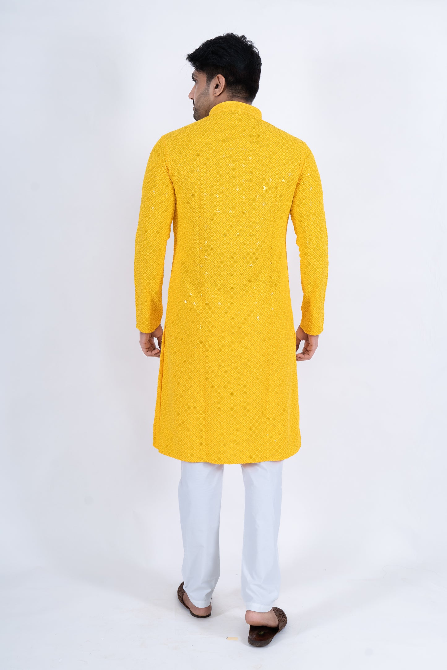 Chikan Kari Kurta - Bright Yellow