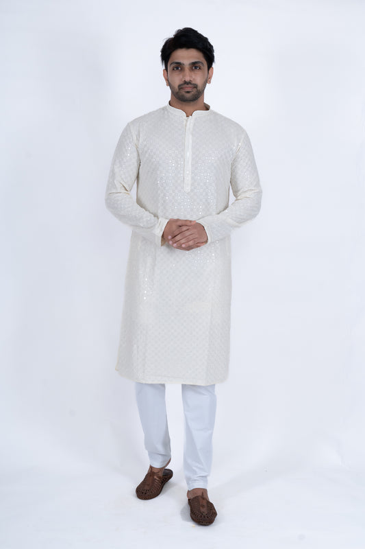 Chikan Kari Kurta - White