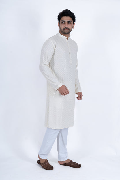 Chikan Kari Kurta - White