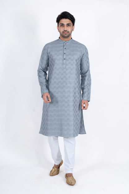 Textured Cotton Kurta - Grey