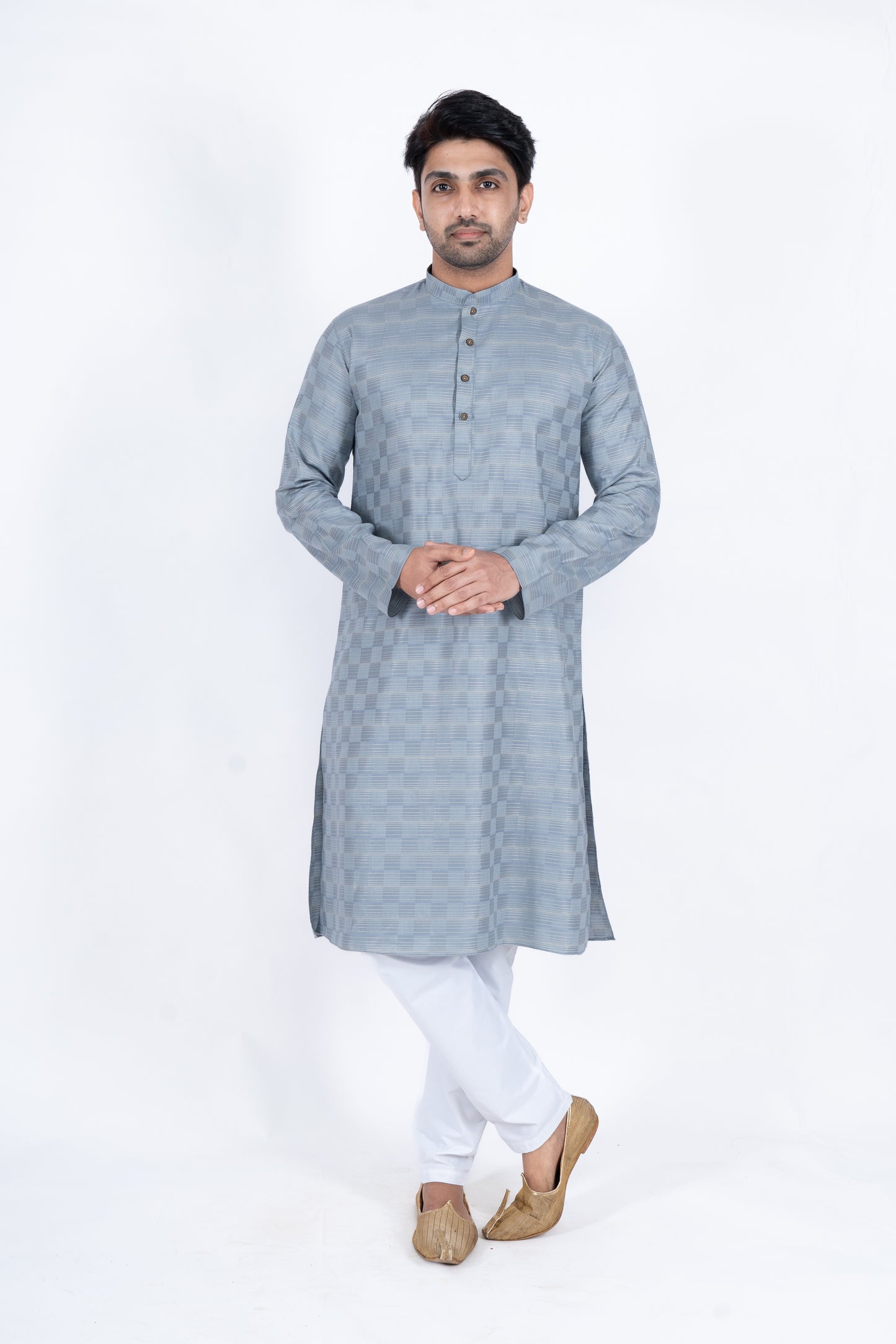 Textured Cotton Kurta - Grey