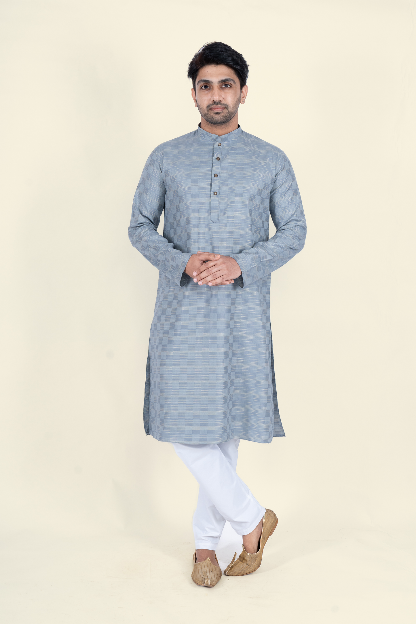 Textured Cotton Kurta - Grey