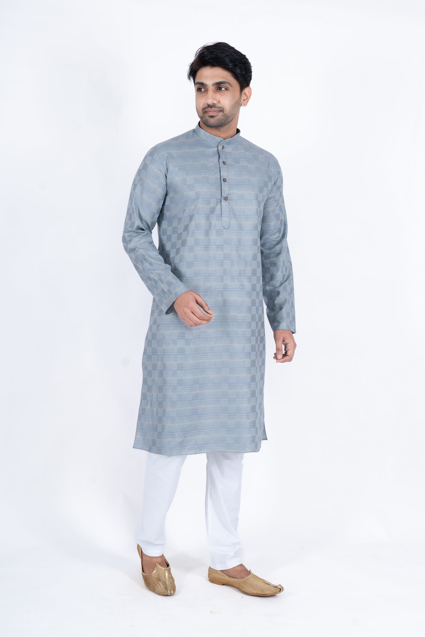 Textured Cotton Kurta - Grey