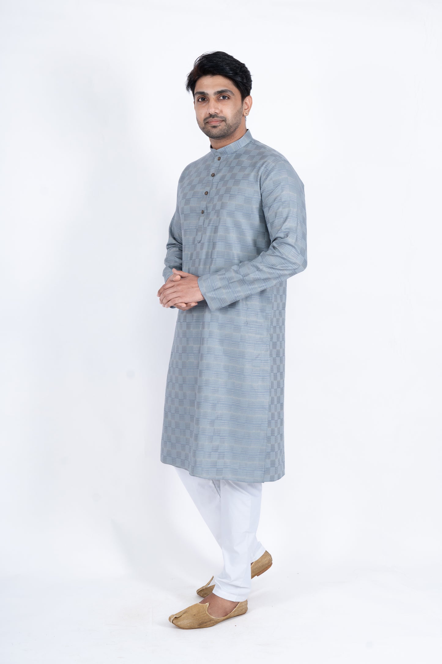 Textured Cotton Kurta - Grey