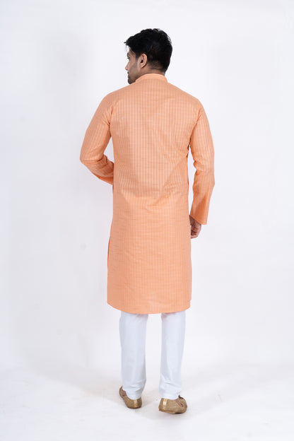 Textured Cotton Kurta - Light Orange