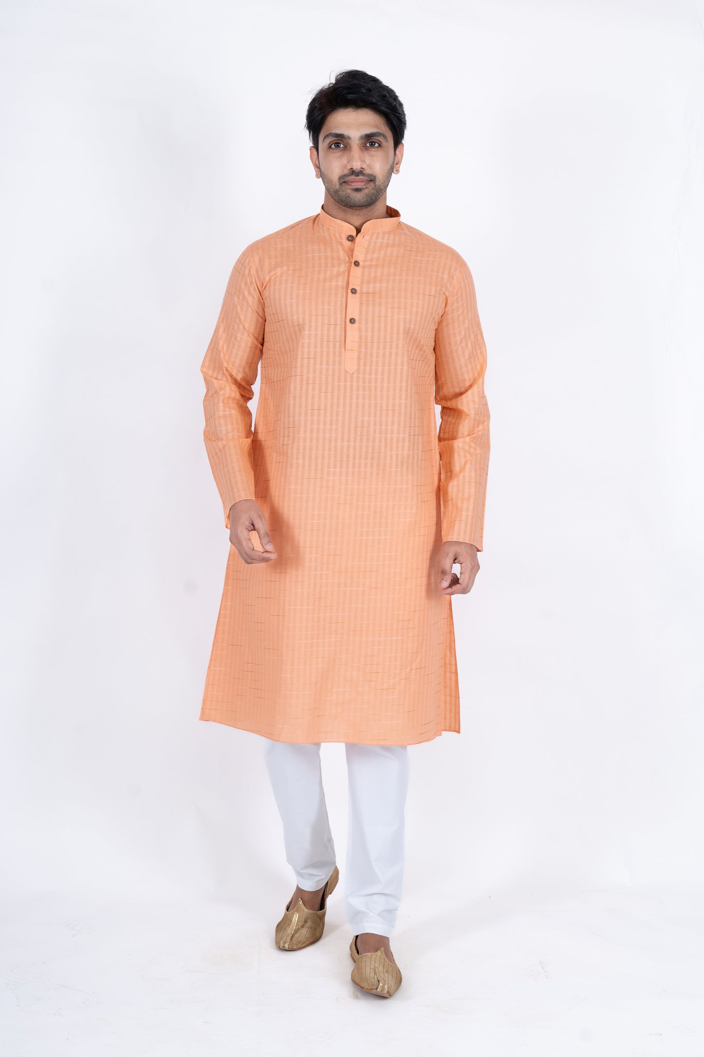 Textured Cotton Kurta - Light Orange