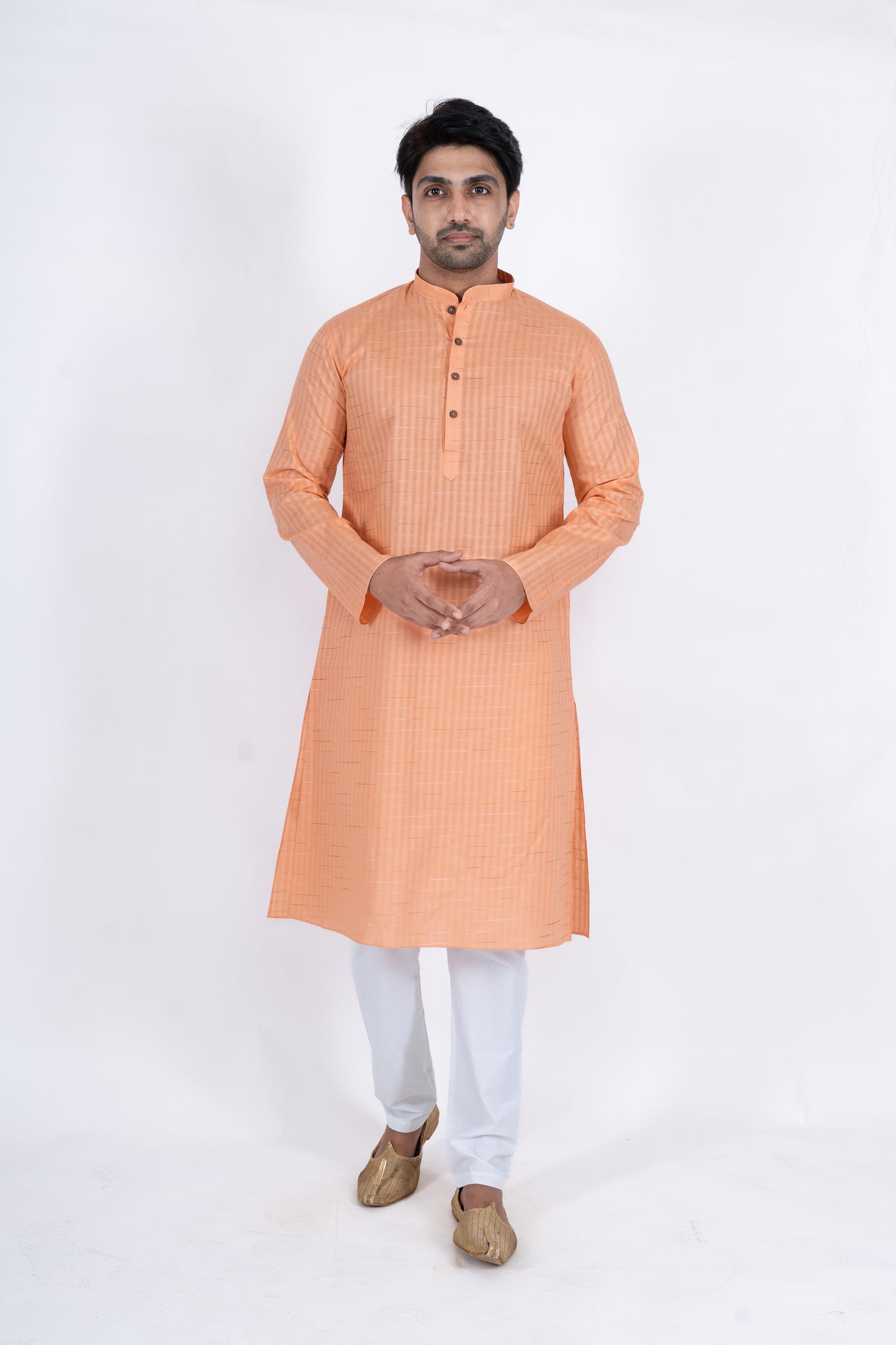 Textured Cotton Kurta - Light Orange