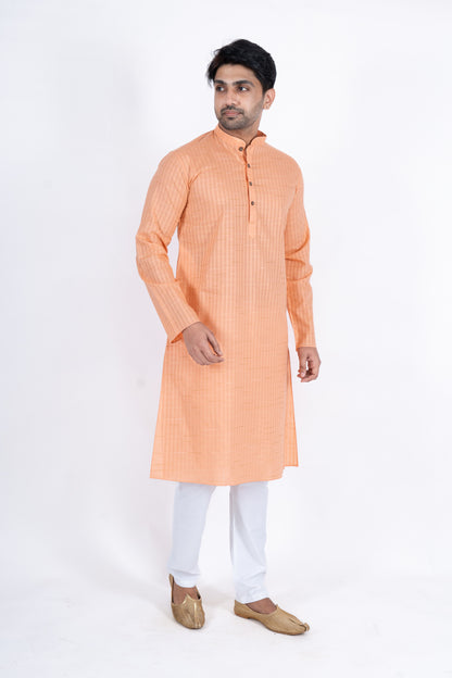 Textured Cotton Kurta - Light Orange