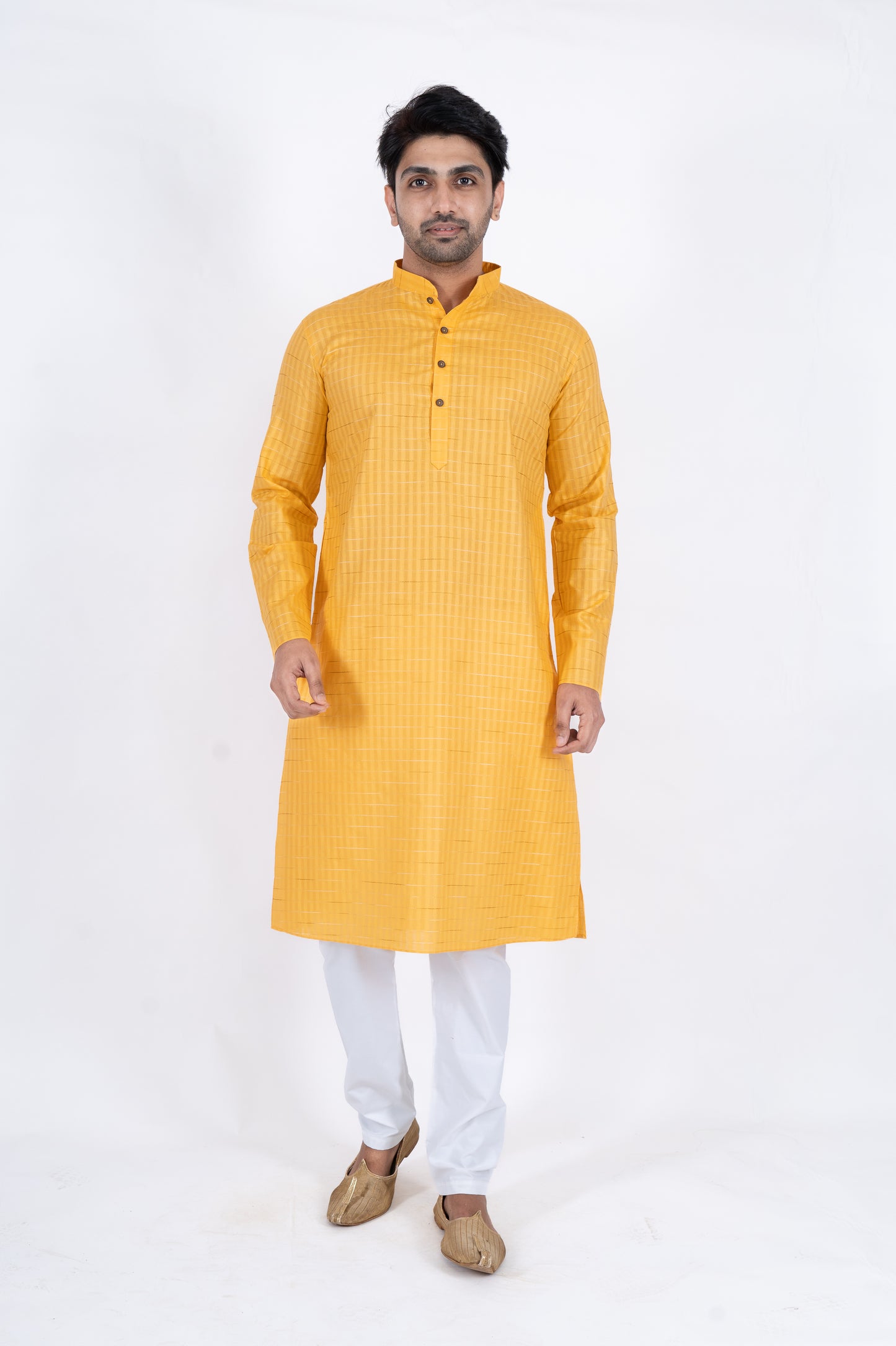 Textured Cotton Kurta - Yellow