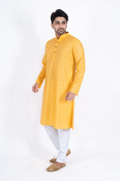 Textured Cotton Kurta - Yellow