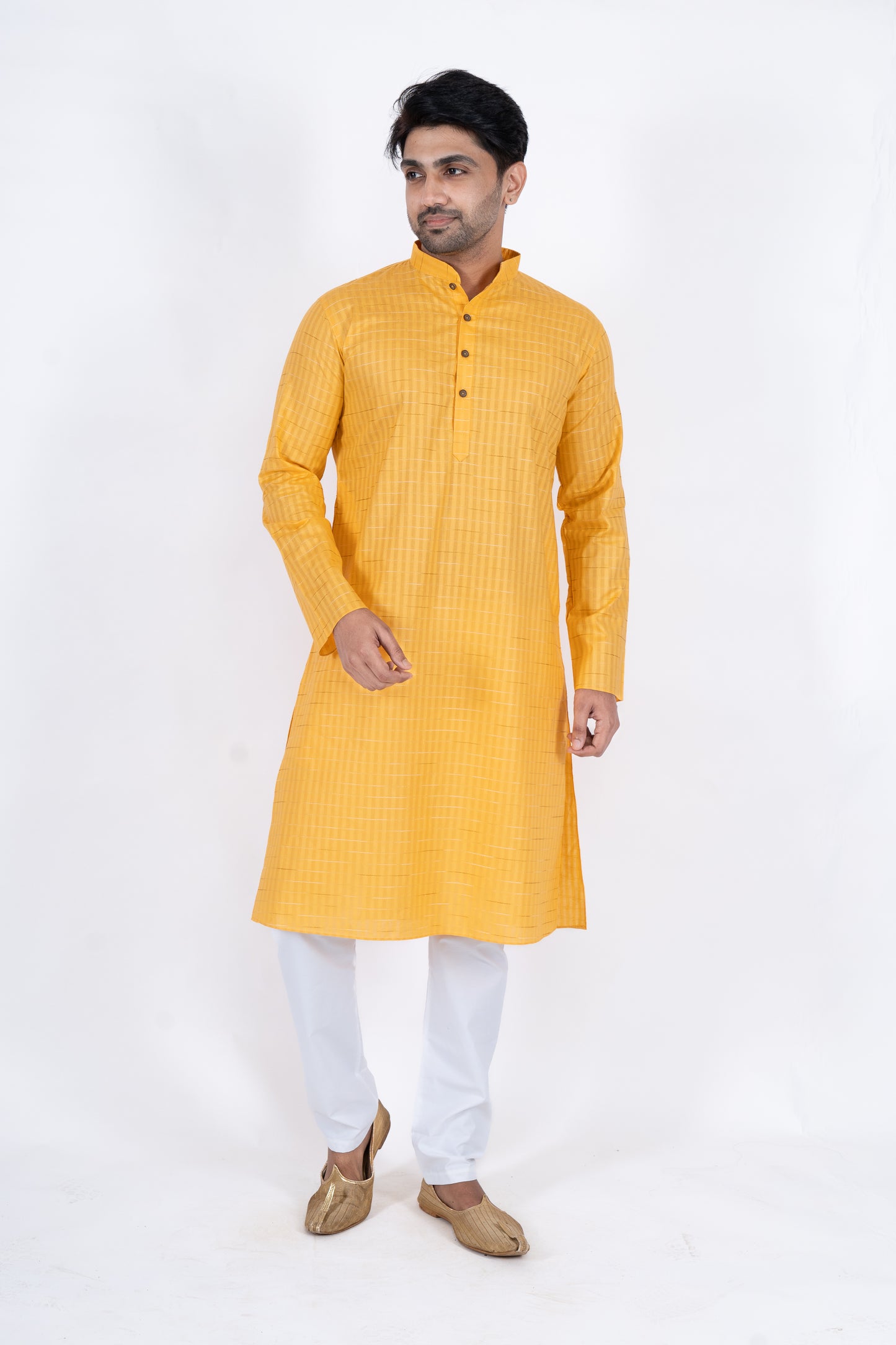 Textured Cotton Kurta - Yellow