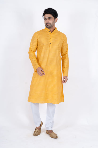 Textured Cotton Kurta - Yellow