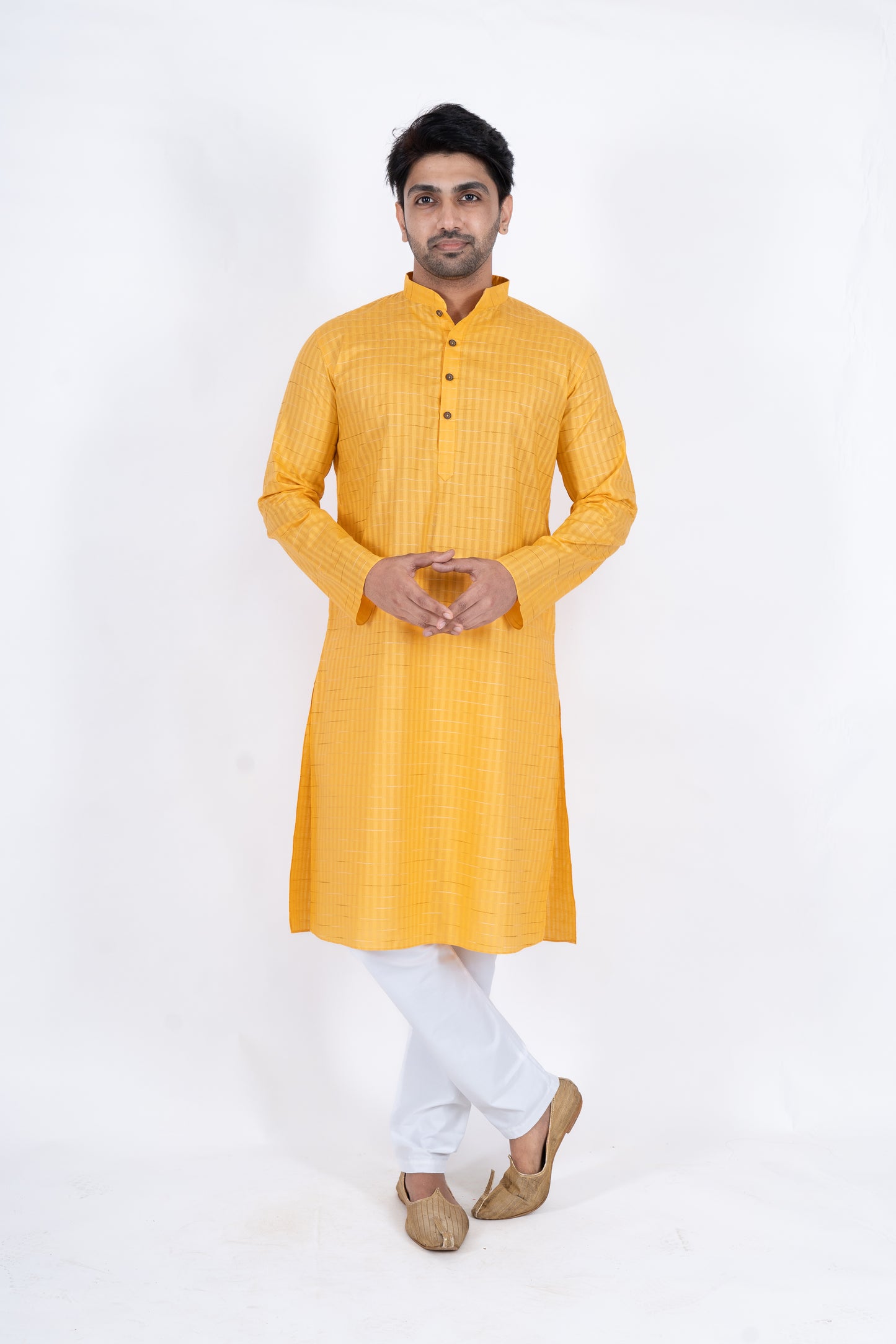 Textured Cotton Kurta - Yellow